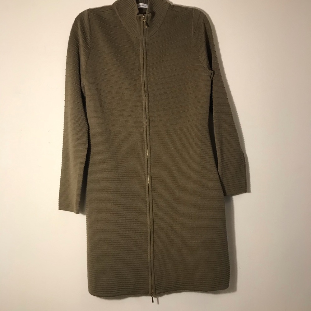 zip front banded sweater dress